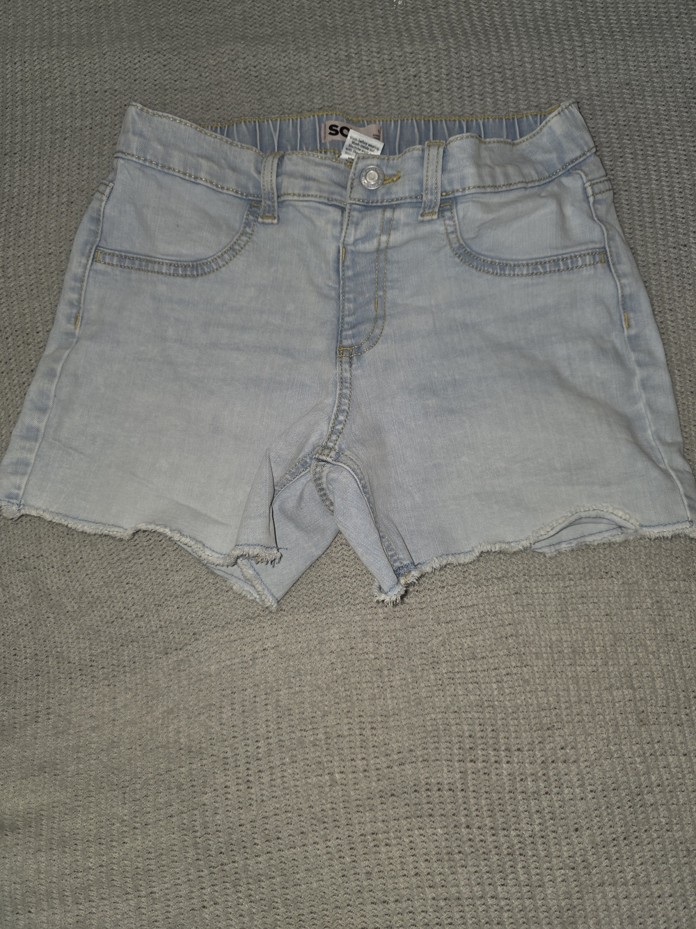Light Wash Denim Frayed Hem Girls Shorts-14